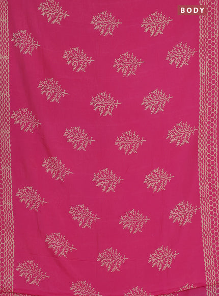 Semi pashmina silk saree pink and cream with tree butta prints and crocia lace work border