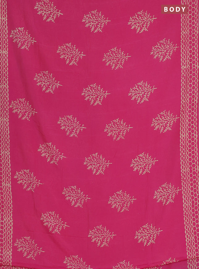 Semi pashmina silk saree pink and cream with tree butta prints and crocia lace work border