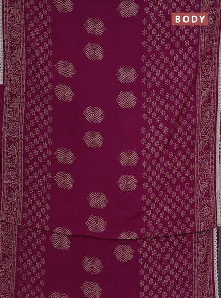 Semi pashmina silk saree magenta pink and cream with butta prints and crocia lace work border