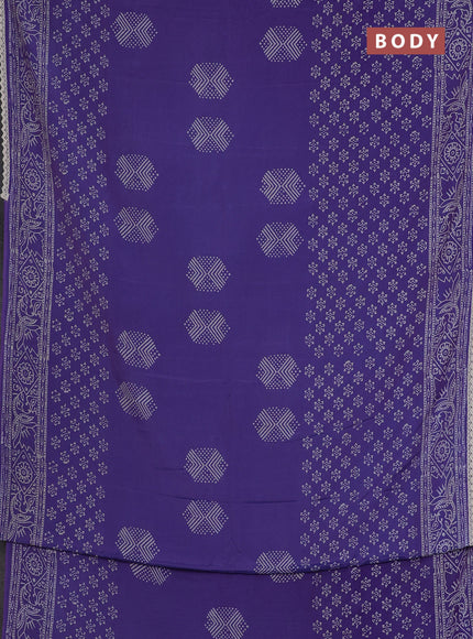 Semi pashmina silk saree violet and cream with butta prints and crocia lace work border