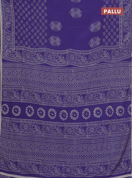 Semi pashmina silk saree violet and cream with butta prints and crocia lace work border