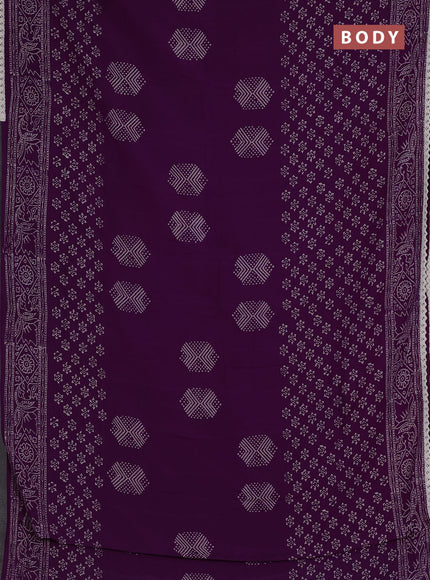 Semi pashmina silk saree purple and cream with butta prints and crocia lace work border