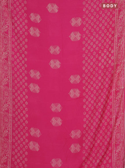 Semi pashmina silk saree pink and cream with butta prints and crocia lace work border