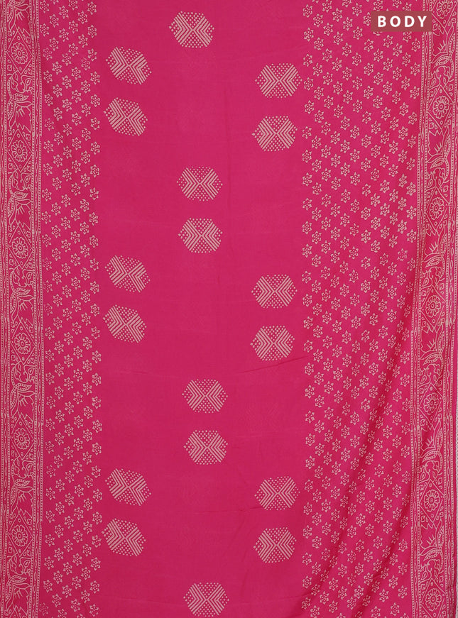 Semi pashmina silk saree pink and cream with butta prints and crocia lace work border