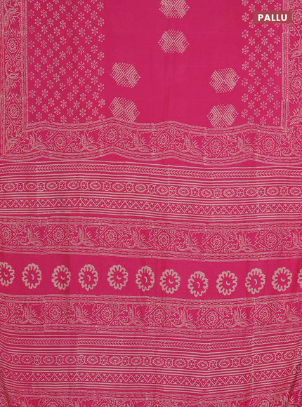 Semi pashmina silk saree pink and cream with butta prints and crocia lace work border