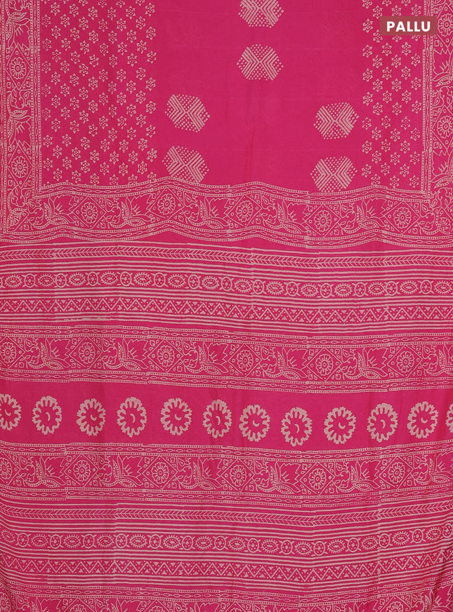 Semi pashmina silk saree pink and cream with butta prints and crocia lace work border