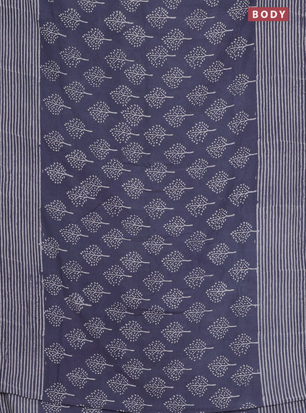 Semi pashmina silk saree blue shade and cream with allover tree butta prints and crocia lace work border