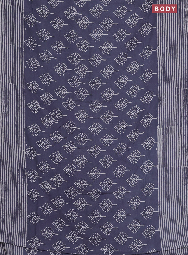 Semi pashmina silk saree blue shade and cream with allover tree butta prints and crocia lace work border