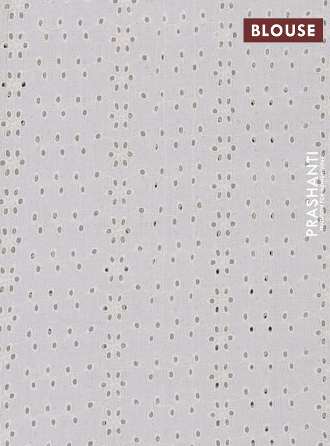 Semi pashmina silk saree pastel green and cream with allover tree butta prints and crocia lace work border