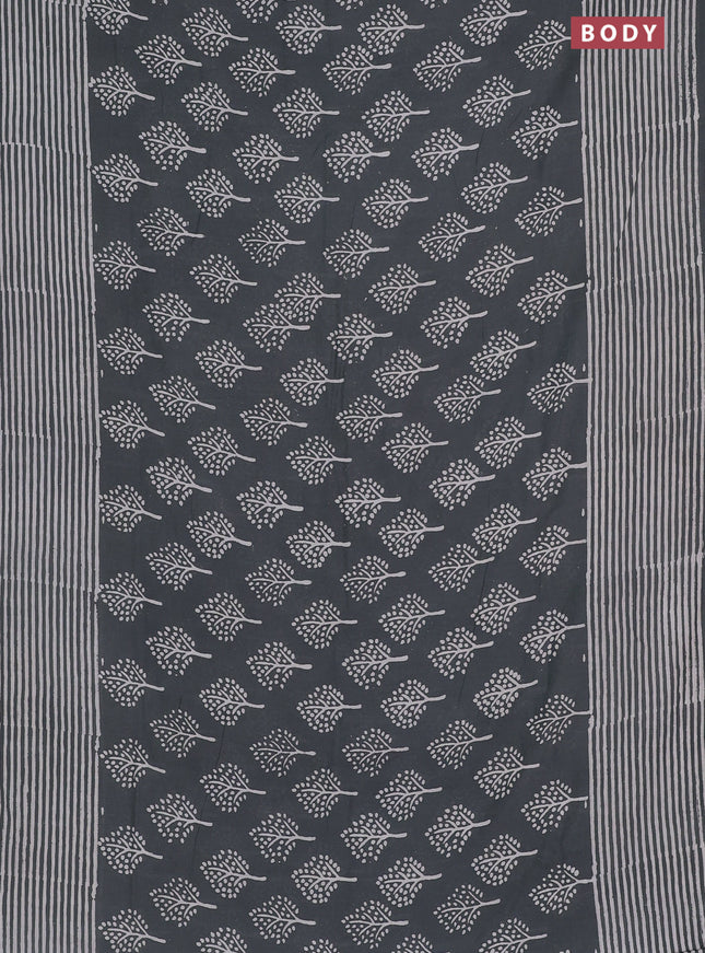 Semi pashmina silk saree grey and cream with allover tree butta prints and crocia lace work border