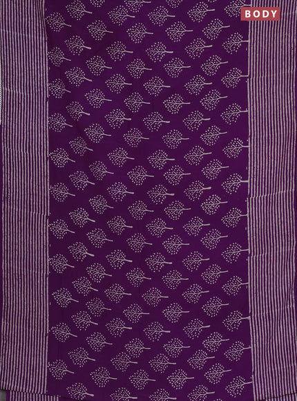 Semi pashmina silk saree purple and cream with allover tree butta prints and crocia lace work border