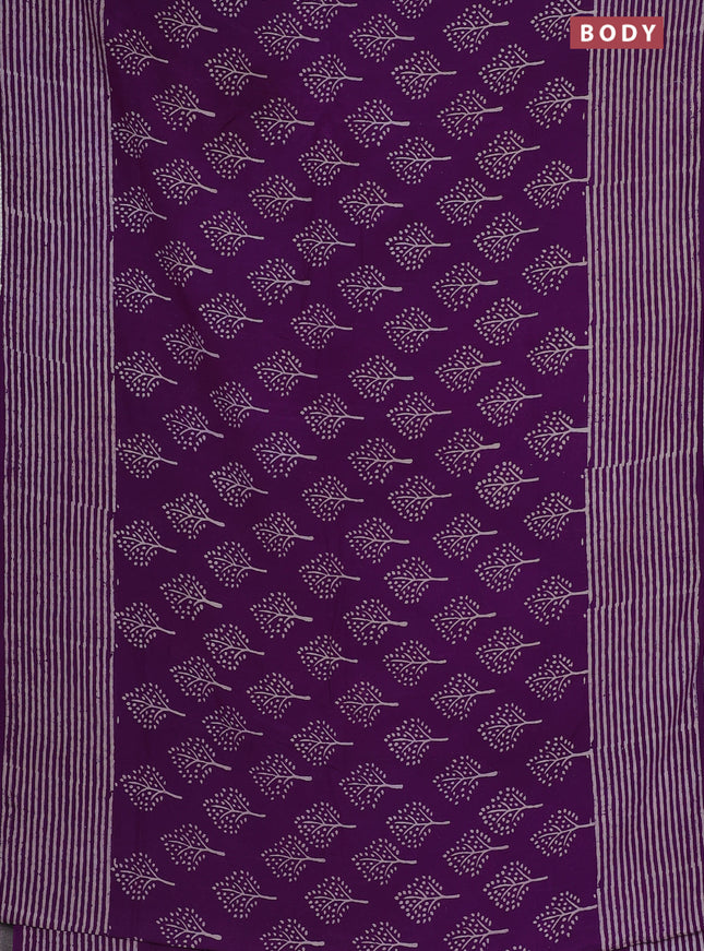 Semi pashmina silk saree purple and cream with allover tree butta prints and crocia lace work border