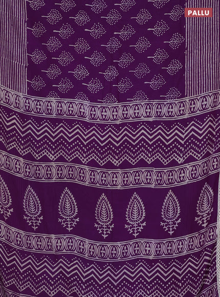 Semi pashmina silk saree purple and cream with allover tree butta prints and crocia lace work border