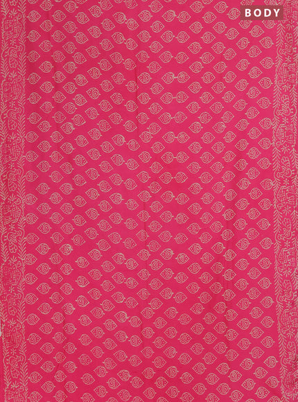 Semi pashmina silk saree pink and cream with allover butta prints and crocia lace work border