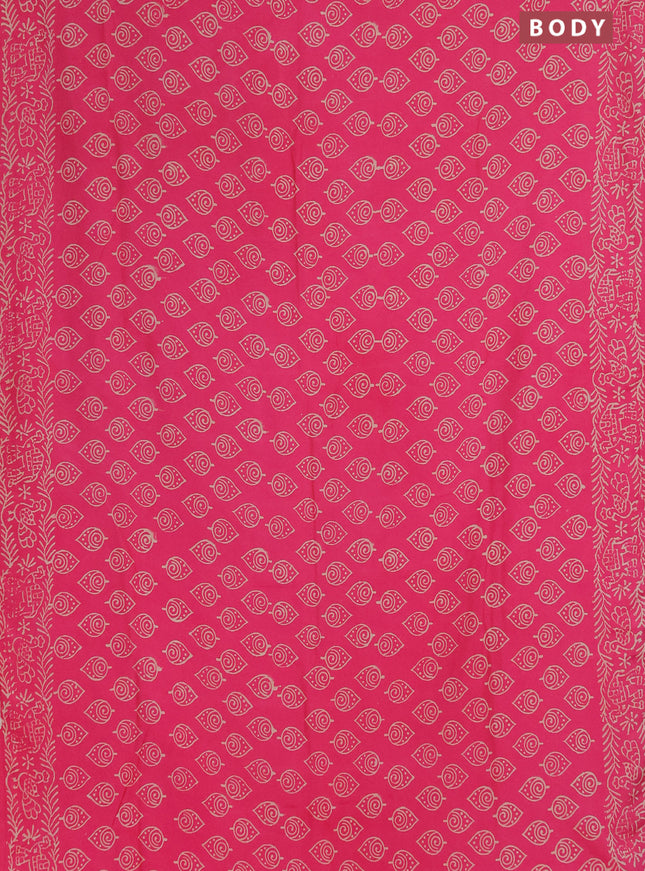 Semi pashmina silk saree pink and cream with allover butta prints and crocia lace work border