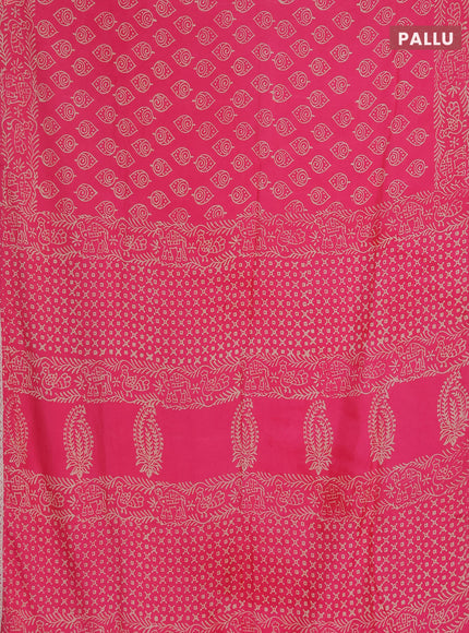 Semi pashmina silk saree pink and cream with allover butta prints and crocia lace work border