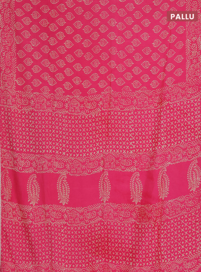 Semi pashmina silk saree pink and cream with allover butta prints and crocia lace work border
