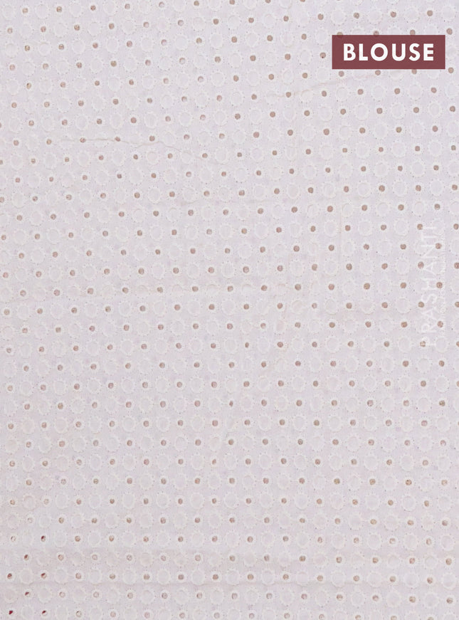 Semi pashmina silk saree pink and cream with allover butta prints and crocia lace work border