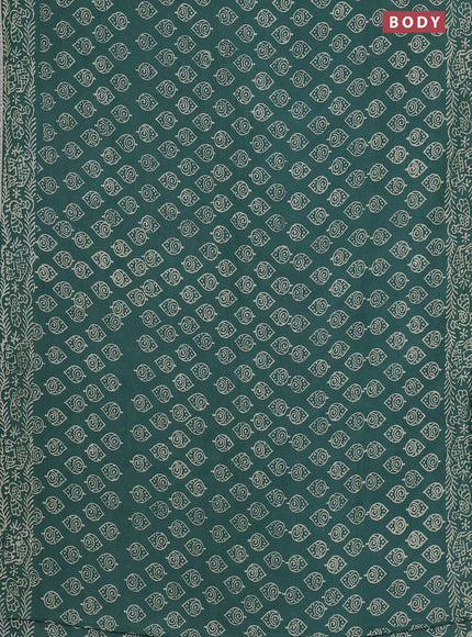 Semi pashmina silk saree teal green shade and cream with allover butta prints and crocia lace work border