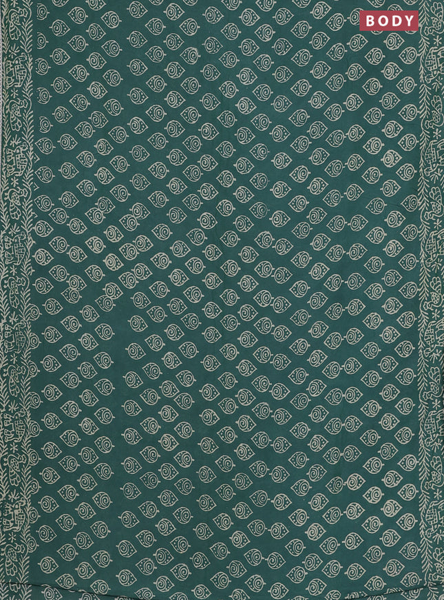 Semi pashmina silk saree teal green shade and cream with allover butta prints and crocia lace work border