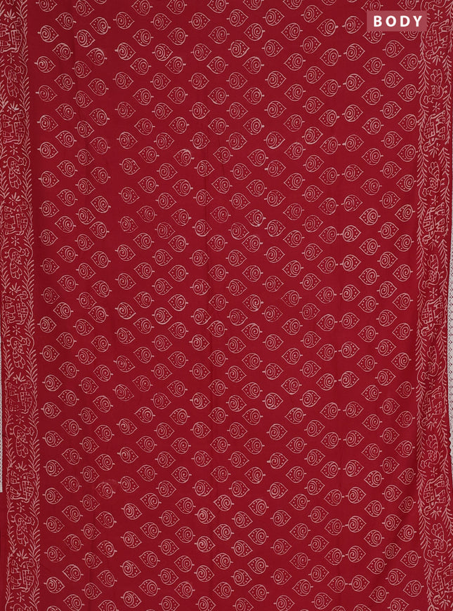 Semi pashmina silk saree maroon and cream with allover butta prints and crocia lace work border