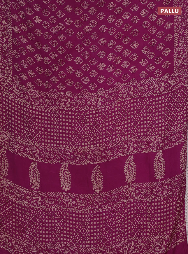 Semi pashmina silk saree purple and cream with allover butta prints and crocia lace work border