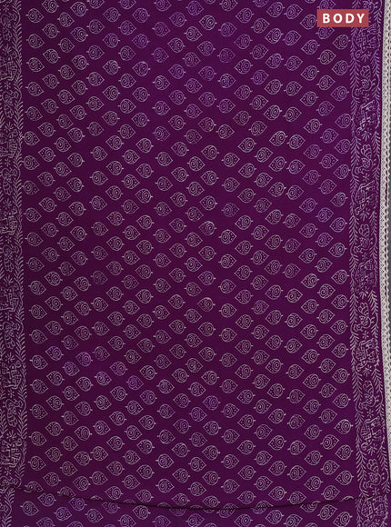 Semi pashmina silk saree violet and cream with allover butta prints and crocia lace work border