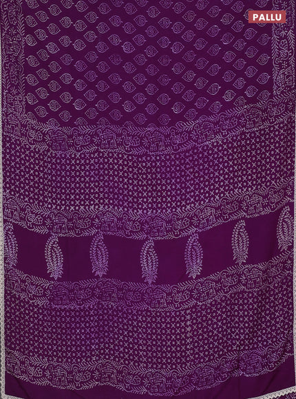 Semi pashmina silk saree violet and cream with allover butta prints and crocia lace work border