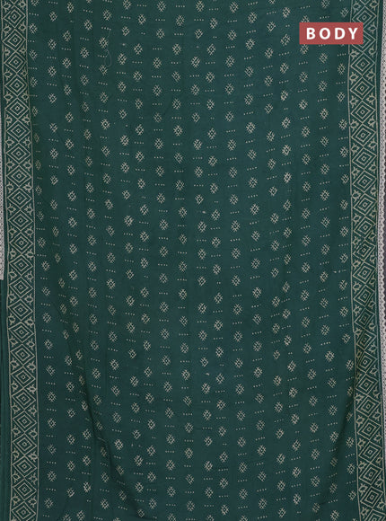 Semi pashmina silk saree green and cream with allover butta prints and crocia lace work border