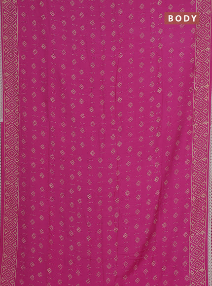Semi pashmina silk saree pink and cream with allover butta prints and crocia lace work border