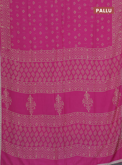 Semi pashmina silk saree pink and cream with allover butta prints and crocia lace work border