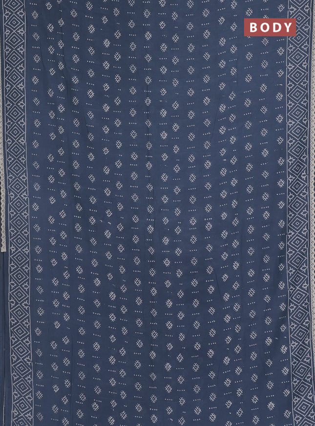 Semi pashmina silk saree grey and cream with allover butta prints and crocia lace work border