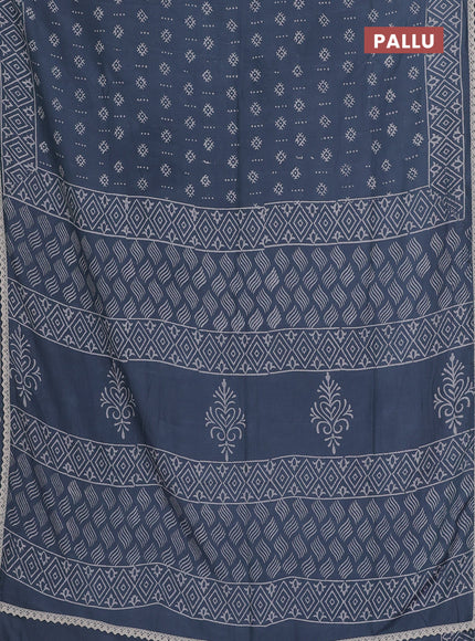 Semi pashmina silk saree grey and cream with allover butta prints and crocia lace work border