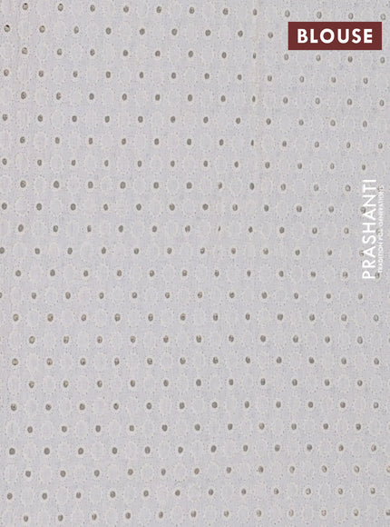 Semi pashmina silk saree grey and cream with allover butta prints and crocia lace work border