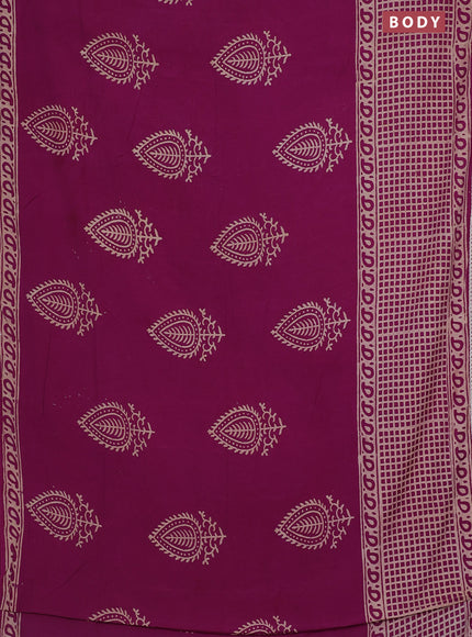 Semi pashmina silk saree purple and cream with butta prints and long printed crocia lace work border