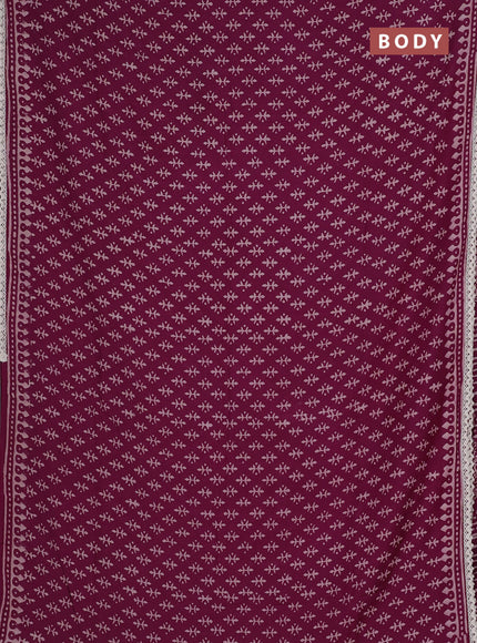 Semi pashmina silk saree purple and cream with butta prints and crocia lace work border