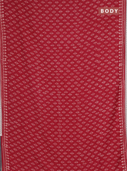 Semi pashmina silk saree red and cream with butta prints and crocia lace work border