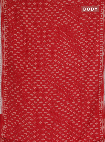 Semi pashmina silk saree red and cream with butta prints and crocia lace work border