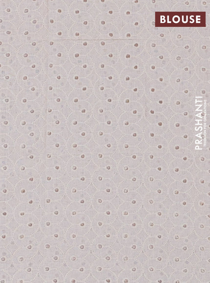 Semi pashmina silk saree red and cream with butta prints and crocia lace work border