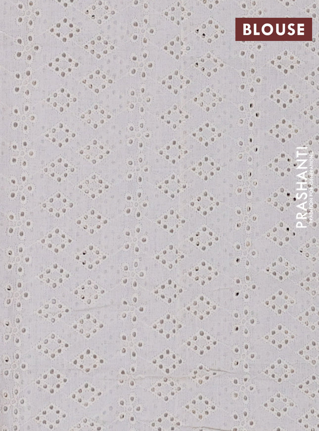 Semi pashmina silk saree purple and cream with butta prints and crocia lace work border