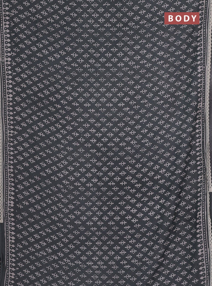 Semi pashmina silk saree grey and cream with butta prints and crocia lace work border