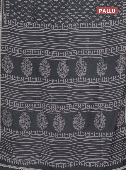 Semi pashmina silk saree grey and cream with butta prints and crocia lace work border