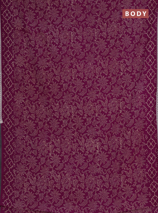 Semi pashmina silk saree pueple and cream with allover prints and crocia lace work border