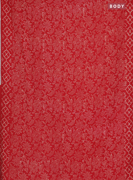 Semi pashmina silk saree red and cream with allover prints and crocia lace work border