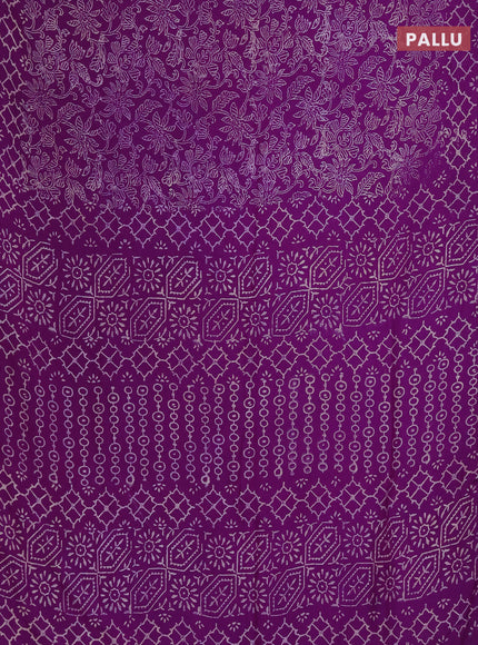 Semi pashmina silk saree violet and cream with allover prints and crocia lace work border