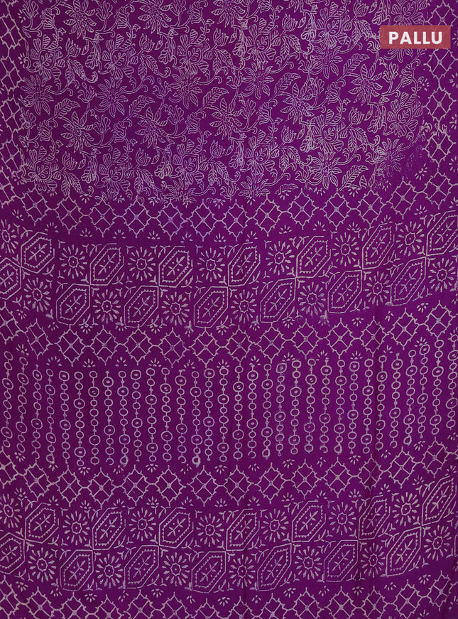 Semi pashmina silk saree violet and cream with allover prints and crocia lace work border