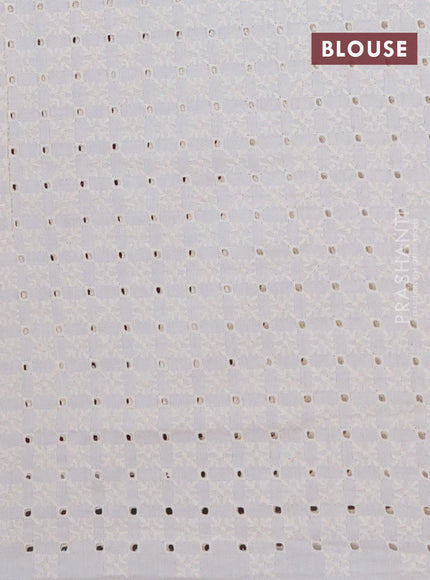 Semi pashmina silk saree violet and cream with allover prints and crocia lace work border