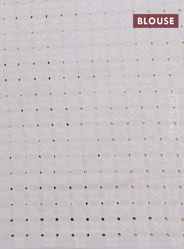 Semi pashmina silk saree violet and cream with allover prints and crocia lace work border