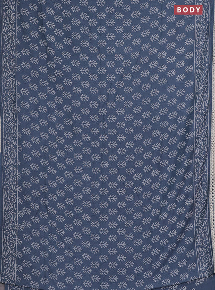 Semi pashmina silk saree grey and cream with allover butta prints and crocia lace work border