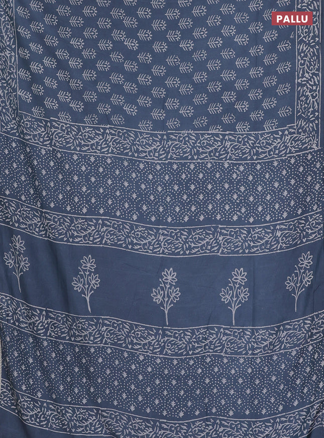 Semi pashmina silk saree grey and cream with allover butta prints and crocia lace work border